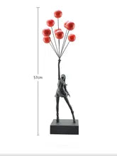 Statue d'Inspiration art nordique et Grecque - Variation de 'Flying Balloon Girl' de Banksy en Résine - Artisanat pour Décoration d'Intérieur