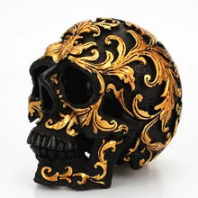 Statue crâne noir en résine, Sculpture dorée pour décoration de fête d'halloween, ornements pour la maison