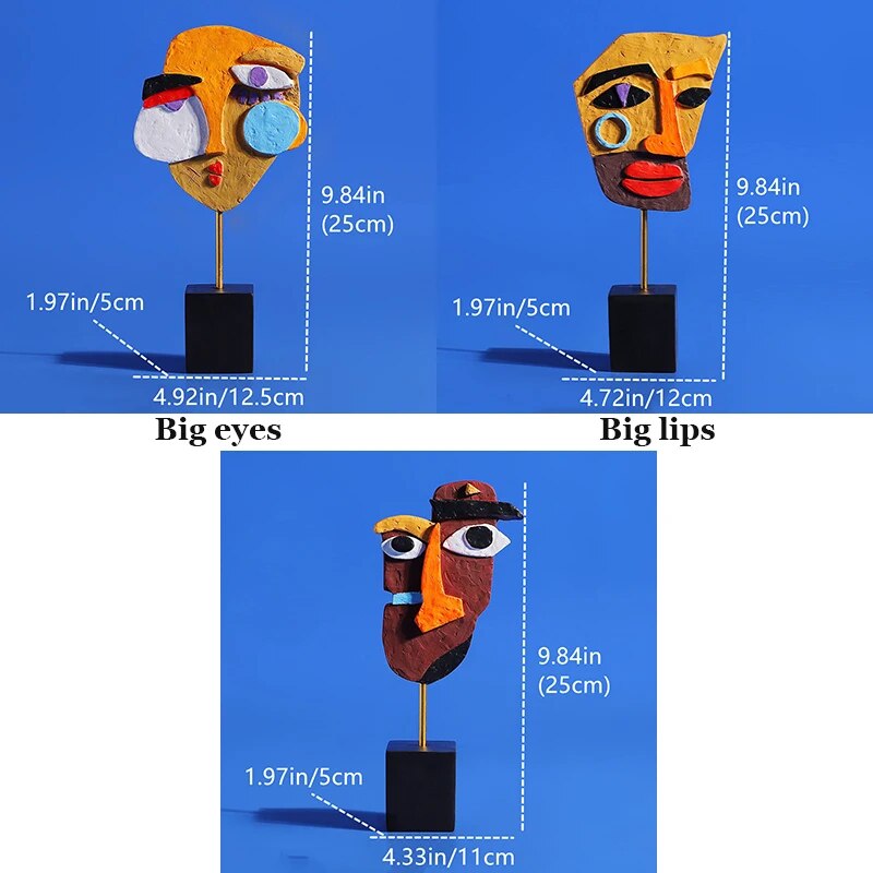 Statue décoration africaine visage humain abstrait en résine,