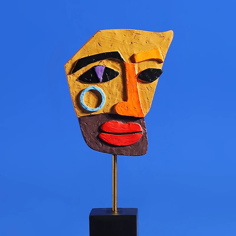 Statue décoration africaine visage humain abstrait en résine,