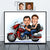 Tableau Personnalisé Couple moto - Portrait dessin animé - Cadeau Saint Valentin