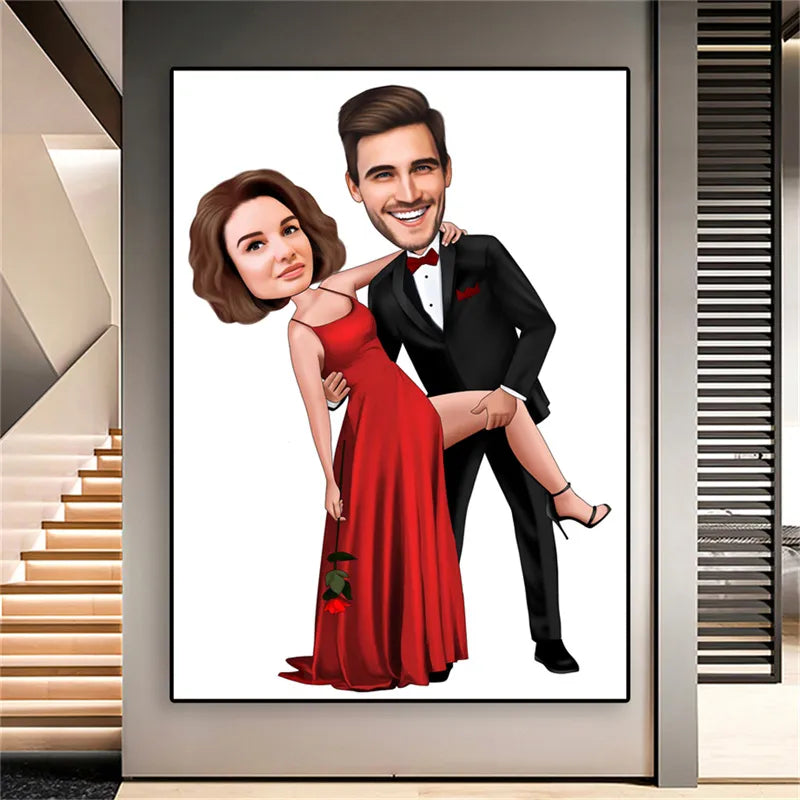 Romance d'Art: Tableau de Caricatures Personnalisé pour Couple