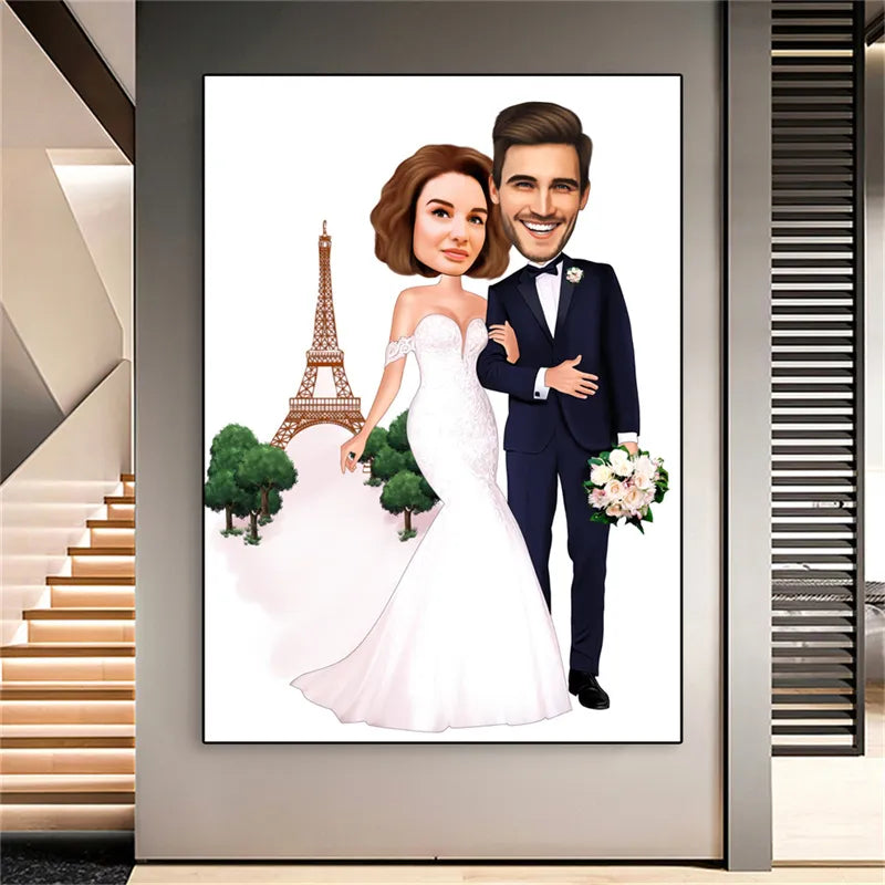Romance d'Art: Tableau de Caricatures Personnalisé pour Couple