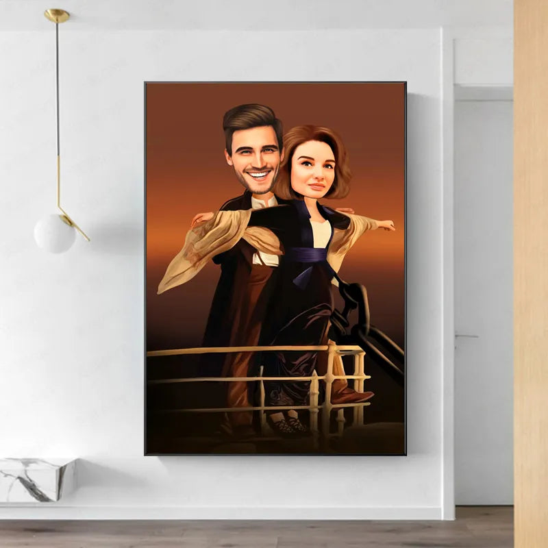Romance d'Art: Tableau de Caricatures Personnalisé pour Couple